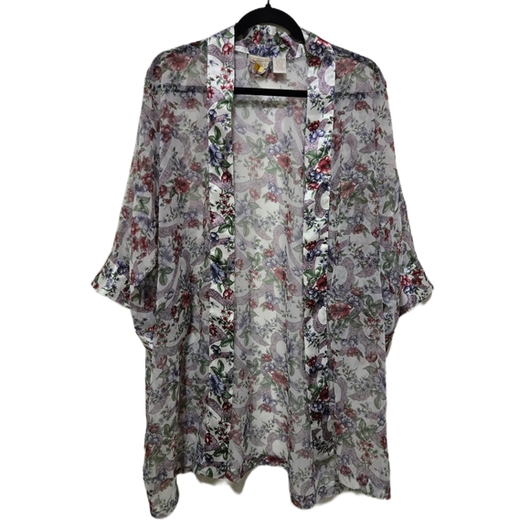 Victoria's Secret Other - VTG Victoria's Secret Sheer Floral Robe Satin Trim Gold Label One Size